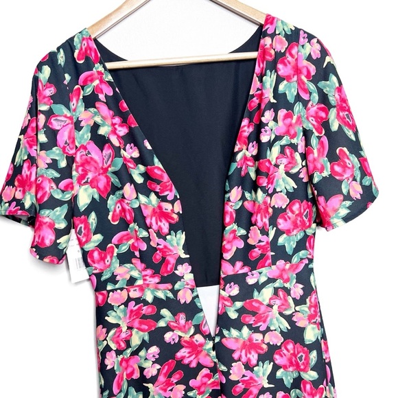 NWT Alexia Admor NY Womens Black Floral Flutter Sleeve Midi Dress High Slit - Picture 10 of 16